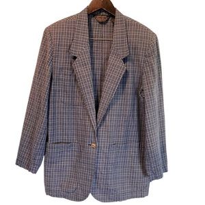 Eddie Bauer Vintage Women Dress Coat Blazer 100% Cotton, Blue Plaid | M